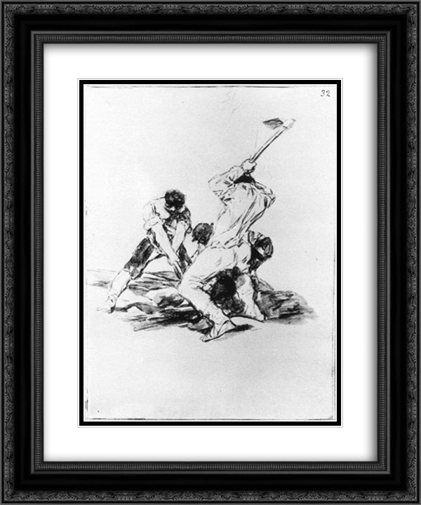 Three Men Digging 20x24 Black Ornate Wood Framed Art Print Poster with Double Matting by Goya, Francisco