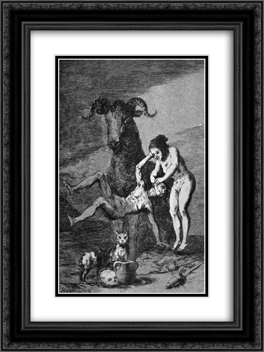 Trials 18x24 Black Ornate Wood Framed Art Print Poster with Double Matting by Goya, Francisco