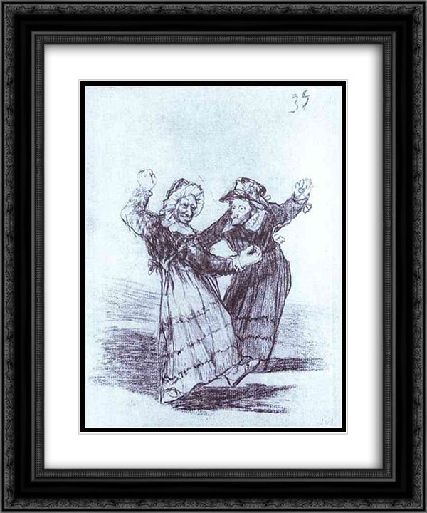 Two Dancing Old Friends 20x24 Black Ornate Wood Framed Art Print Poster with Double Matting by Goya, Francisco