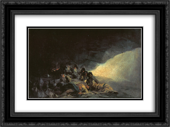 Vagabonds Resting in a Cave 24x18 Black Ornate Wood Framed Art Print Poster with Double Matting by Goya, Francisco