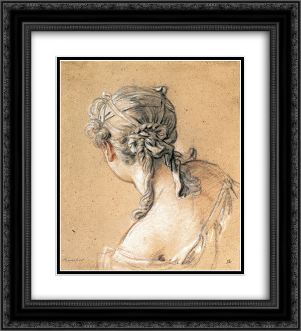 Head of a Woman from Behind 20x22 Black Ornate Wood Framed Art Print Poster with Double Matting by Boucher, Francois