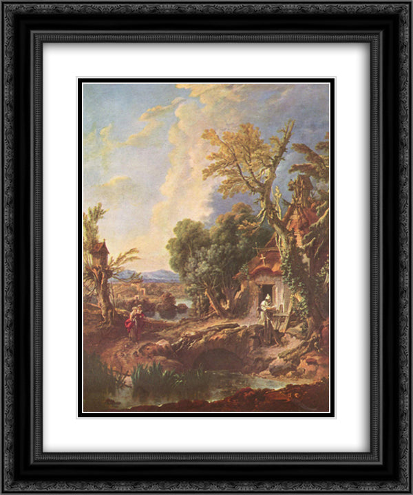 Landscape with the brother Lucas 20x24 Black Ornate Wood Framed Art Print Poster with Double Matting by Boucher, Francois