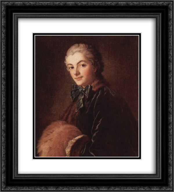 Portrait of a Lady with Muff 20x22 Black Ornate Wood Framed Art Print Poster with Double Matting by Boucher, Francois