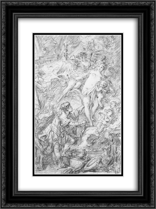 Pygmalion and Galatea 18x24 Black Ornate Wood Framed Art Print Poster with Double Matting by Boucher, Francois