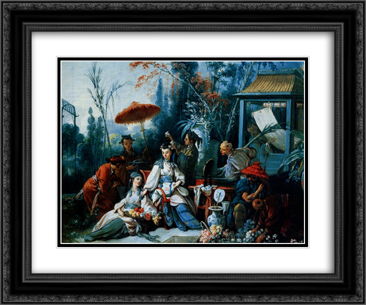 The Chinese Garden 24x20 Black Ornate Wood Framed Art Print Poster with Double Matting by Boucher, Francois