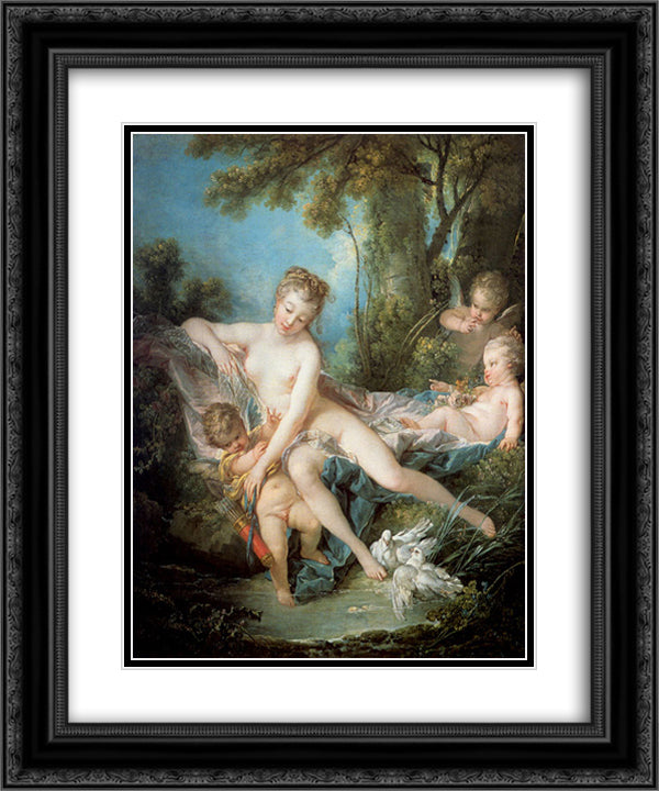 Venus comforts Amor 20x24 Black Ornate Wood Framed Art Print Poster with Double Matting by Boucher, Francois