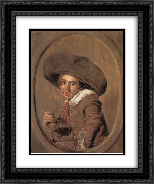 A Young Man in a Large Hat 20x24 Black Ornate Wood Framed Art Print Poster with Double Matting by Hals, Frans