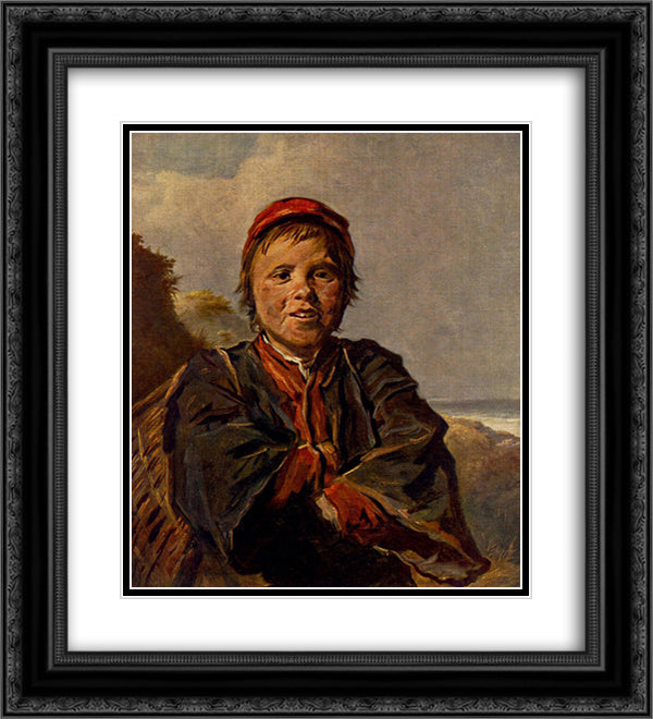 Fisher boy 20x22 Black Ornate Wood Framed Art Print Poster with Double Matting by Hals, Frans