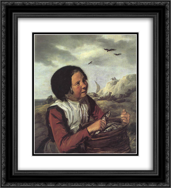 Fisher Girl 20x22 Black Ornate Wood Framed Art Print Poster with Double Matting by Hals, Frans