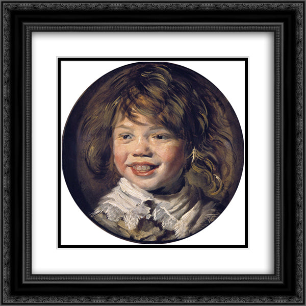 Laughing boy 20x20 Black Ornate Wood Framed Art Print Poster with Double Matting by Hals, Frans