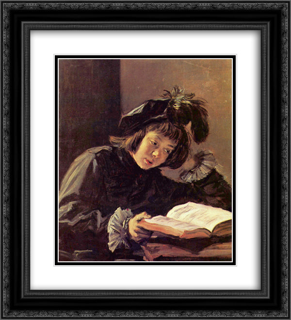 Lesender Knabe 20x22 Black Ornate Wood Framed Art Print Poster with Double Matting by Hals, Frans