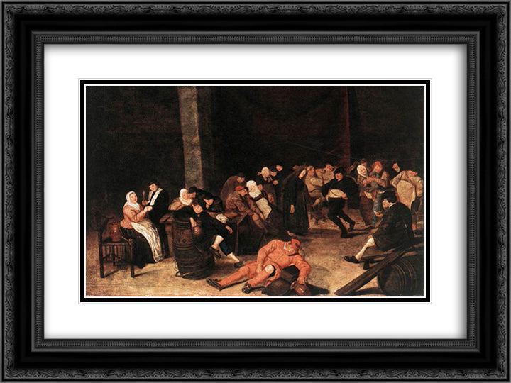 Peasants At A Wedding Feast 24x18 Black Ornate Wood Framed Art Print Poster with Double Matting by Hals, Frans