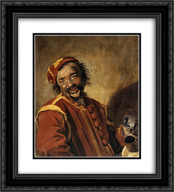 Peeckelhaering (The Jolly Reveller) 20x22 Black Ornate Wood Framed Art Print Poster with Double Matting by Hals, Frans
