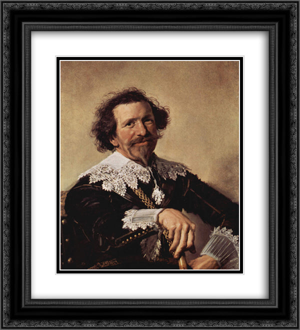 Pieter van den Broecke 20x22 Black Ornate Wood Framed Art Print Poster with Double Matting by Hals, Frans
