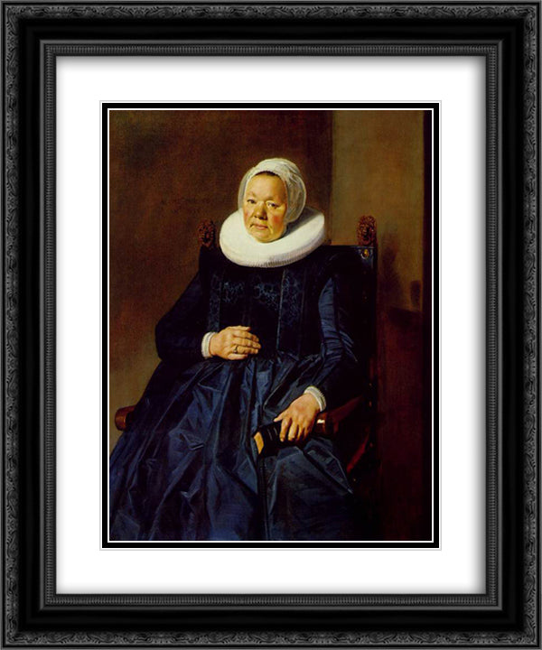 Portrait of a woman 20x24 Black Ornate Wood Framed Art Print Poster with Double Matting by Hals, Frans