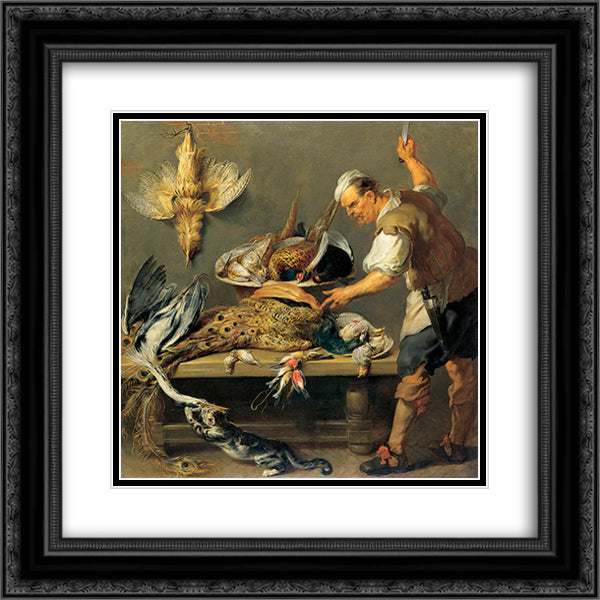 Cook in the Larder 20x20 Black Ornate Wood Framed Art Print Poster with Double Matting by Snyders, Frans