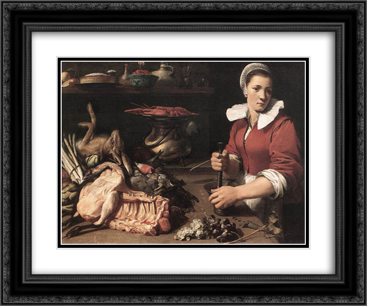 Cook With Food 24x20 Black Ornate Wood Framed Art Print Poster with Double Matting by Snyders, Frans