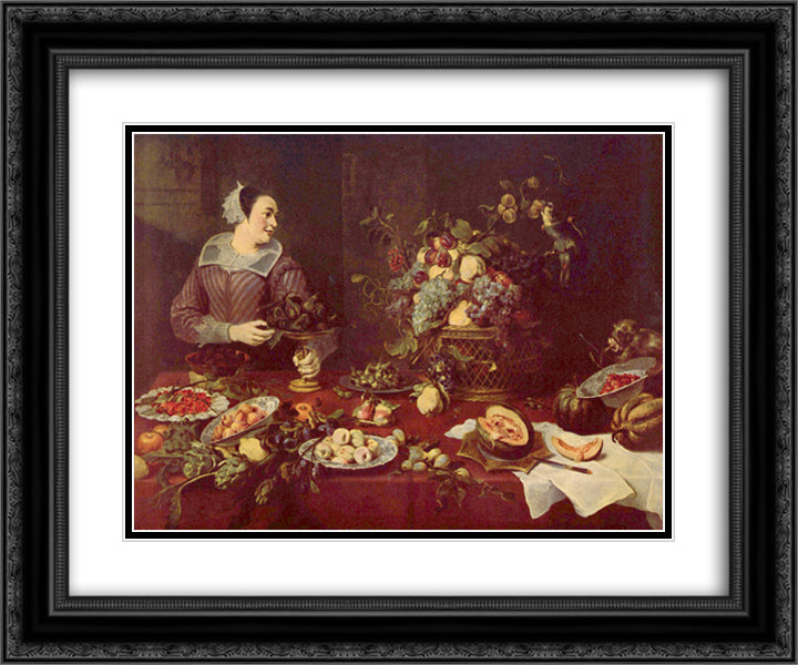 Fruit seller 24x20 Black Ornate Wood Framed Art Print Poster with Double Matting by Snyders, Frans
