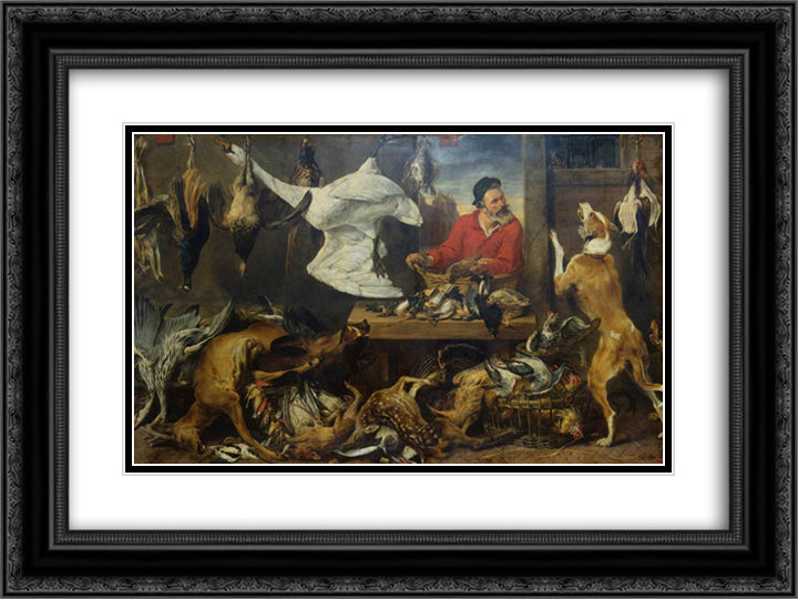 Game Stall 24x18 Black Ornate Wood Framed Art Print Poster with Double Matting by Snyders, Frans