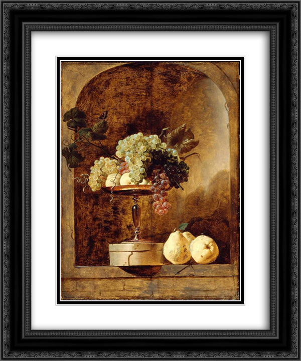 Grapes, Peaches and Quinces in a Niche 20x24 Black Ornate Wood Framed Art Print Poster with Double Matting by Snyders, Frans