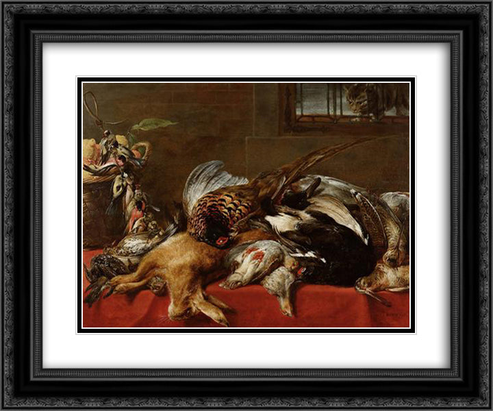 Hunting still life 24x20 Black Ornate Wood Framed Art Print Poster with Double Matting by Snyders, Frans