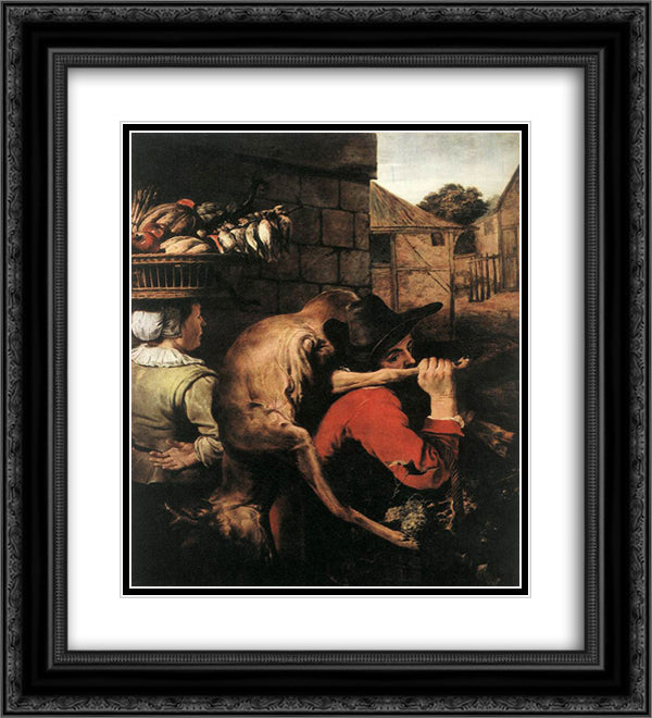 Return from the Hunt 20x22 Black Ornate Wood Framed Art Print Poster with Double Matting by Snyders, Frans