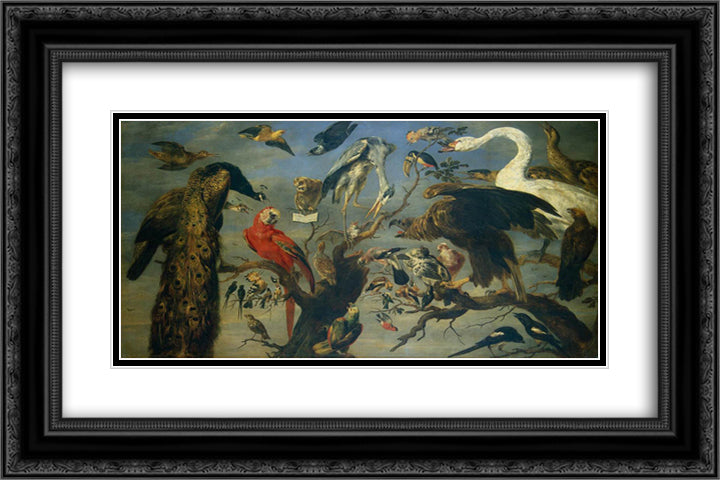 The Bird's Concert 24x16 Black Ornate Wood Framed Art Print Poster with Double Matting by Snyders, Frans