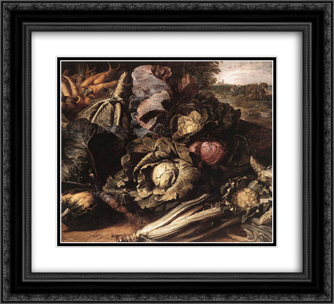 Vegetable Still Life 22x20 Black Ornate Wood Framed Art Print Poster with Double Matting by Snyders, Frans