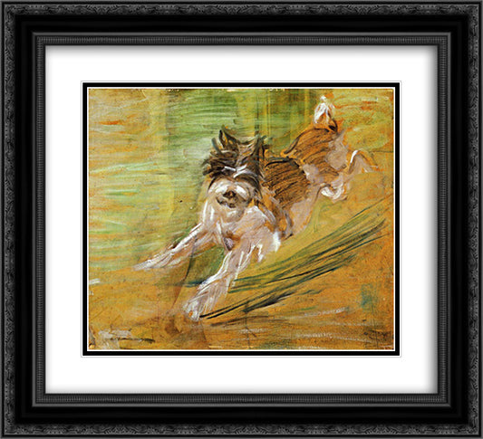 Jumping Dog Schlick 22x20 Black Ornate Wood Framed Art Print Poster with Double Matting by Marc, Franz