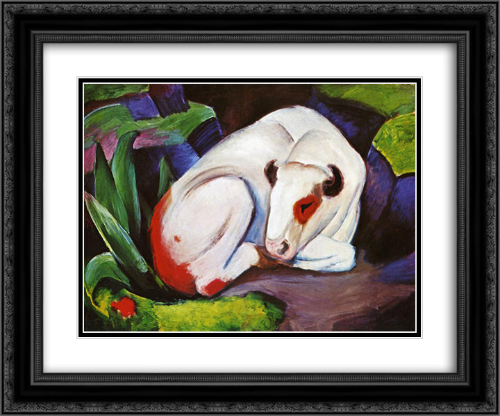 The Steer (The Bull) 24x20 Black Ornate Wood Framed Art Print Poster with Double Matting by Marc, Franz