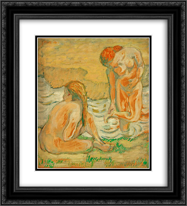 Two bathing girls 20x22 Black Ornate Wood Framed Art Print Poster with Double Matting by Marc, Franz