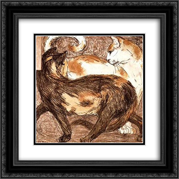 Two cats 20x20 Black Ornate Wood Framed Art Print Poster with Double Matting by Marc, Franz