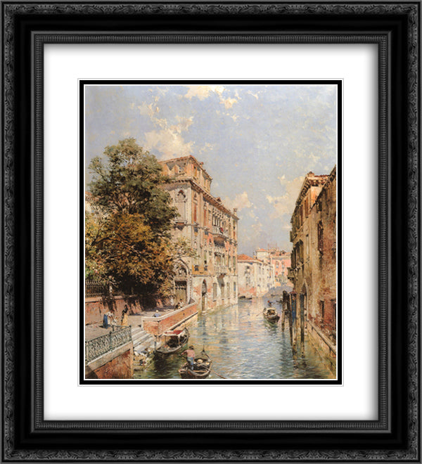 A View in Venice, Rio S. Marina 20x22 Black Ornate Wood Framed Art Print Poster with Double Matting by Unterberger, Franz Richard