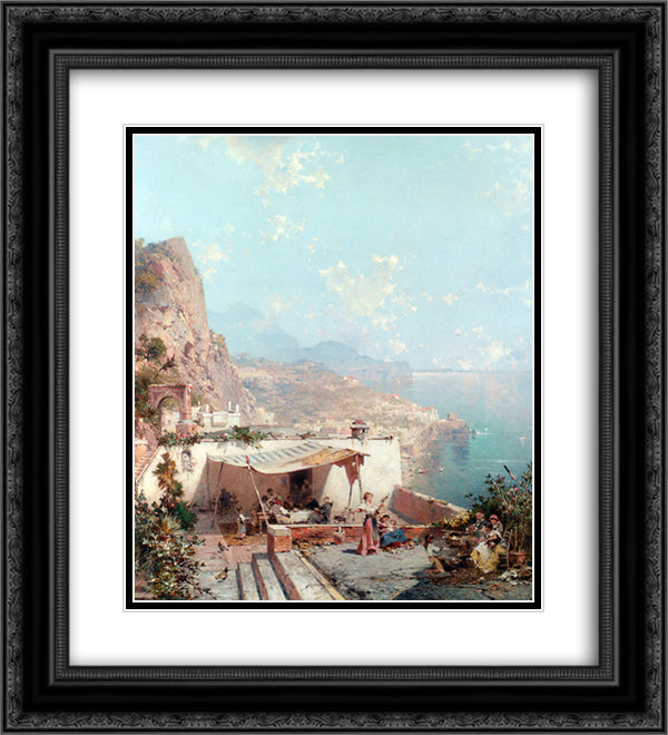 Amalfi, The Gulf Of Salerno 20x22 Black Ornate Wood Framed Art Print Poster with Double Matting by Unterberger, Franz Richard