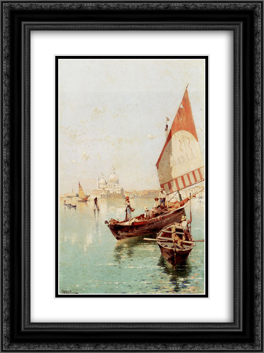 Sailboat In A Venetian Lagoon 18x24 Black Ornate Wood Framed Art Print Poster with Double Matting by Unterberger, Franz Richard
