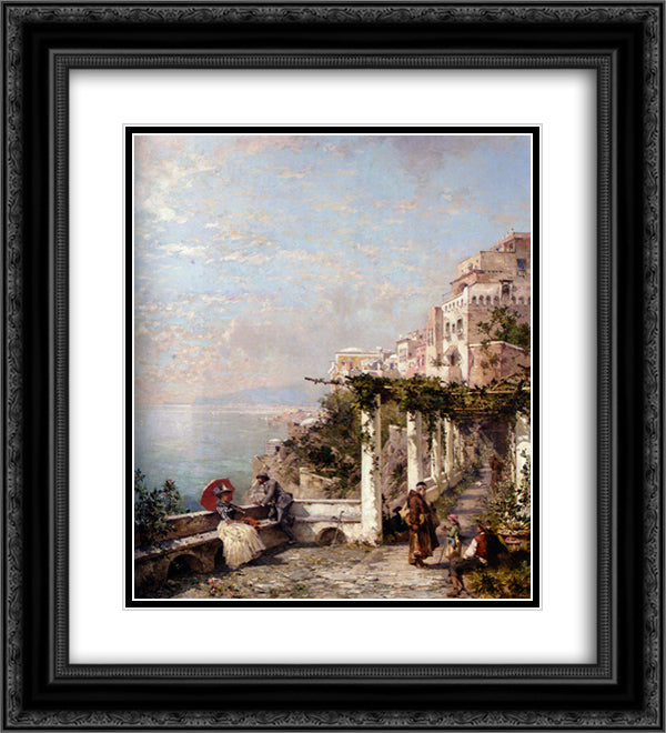 The Amalfi Coast 20x22 Black Ornate Wood Framed Art Print Poster with Double Matting by Unterberger, Franz Richard
