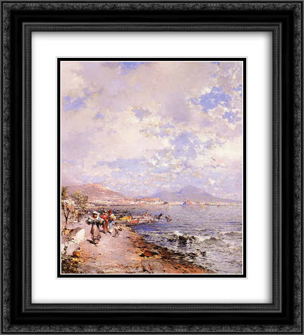 The Bay of Naples 20x22 Black Ornate Wood Framed Art Print Poster with Double Matting by Unterberger, Franz Richard