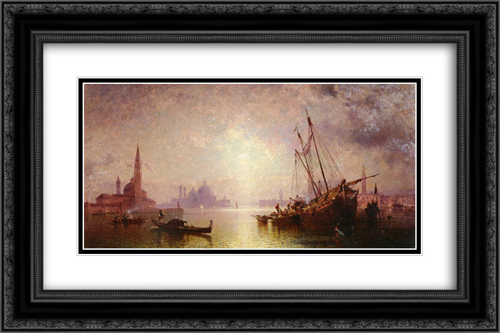 View of St George's, Venice 24x16 Black Ornate Wood Framed Art Print Poster with Double Matting by Unterberger, Franz Richard