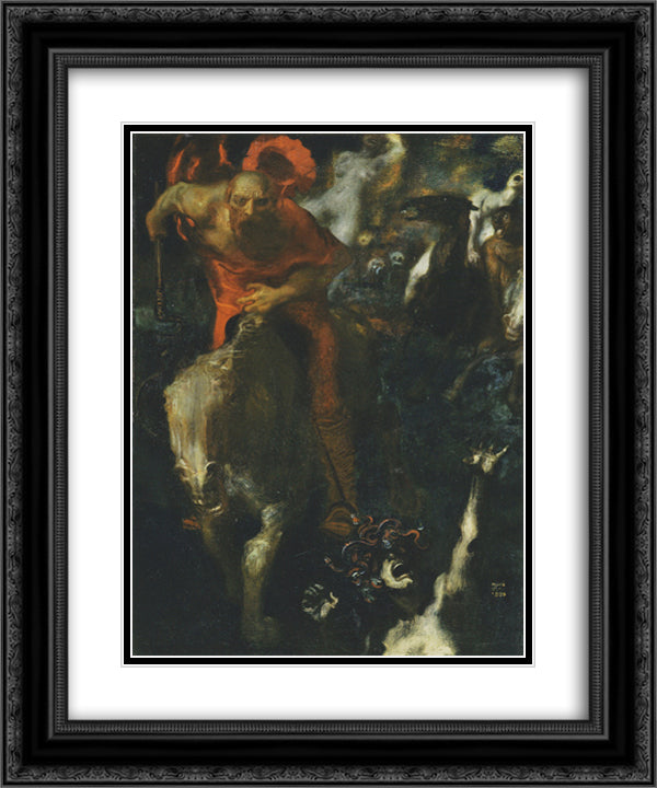 Hunt 20x24 Black Ornate Wood Framed Art Print Poster with Double Matting by Stuck, Franz