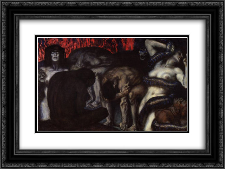 Inferno 24x18 Black Ornate Wood Framed Art Print Poster with Double Matting by Stuck, Franz