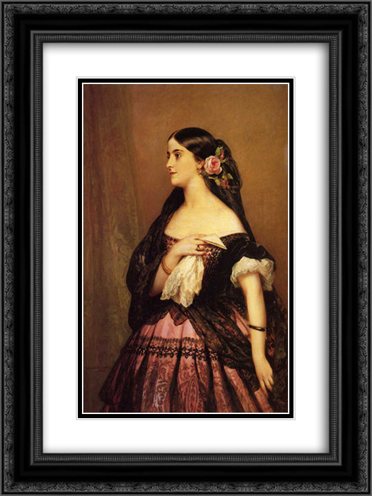 Adelina Patti 18x24 Black Ornate Wood Framed Art Print Poster with Double Matting by Winterhalter, Franz Xaver