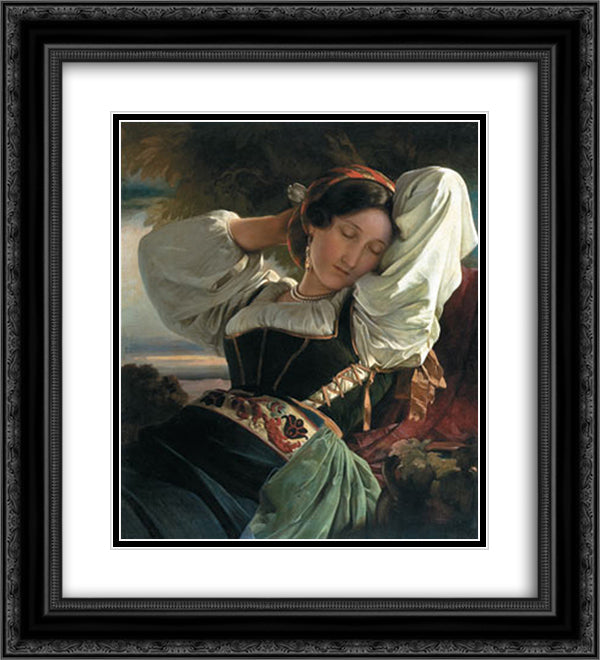 Girl from Sabin Mountains 20x22 Black Ornate Wood Framed Art Print Poster with Double Matting by Winterhalter, Franz Xaver