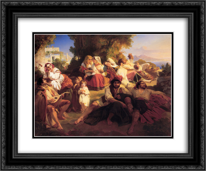 Il dolce Farniente 24x20 Black Ornate Wood Framed Art Print Poster with Double Matting by Winterhalter, Franz Xaver