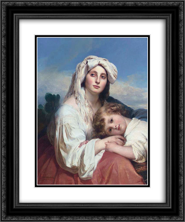 Italian woman with child 20x24 Black Ornate Wood Framed Art Print Poster with Double Matting by Winterhalter, Franz Xaver