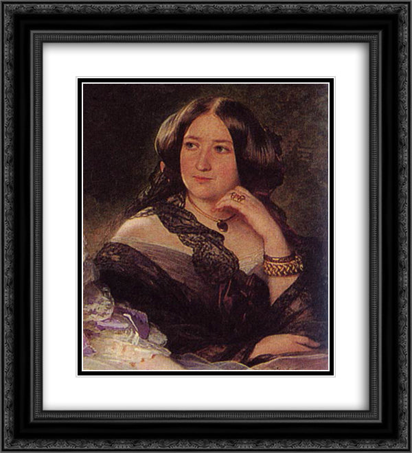 Linden d'Hooghvorst 20x22 Black Ornate Wood Framed Art Print Poster with Double Matting by Winterhalter, Franz Xaver