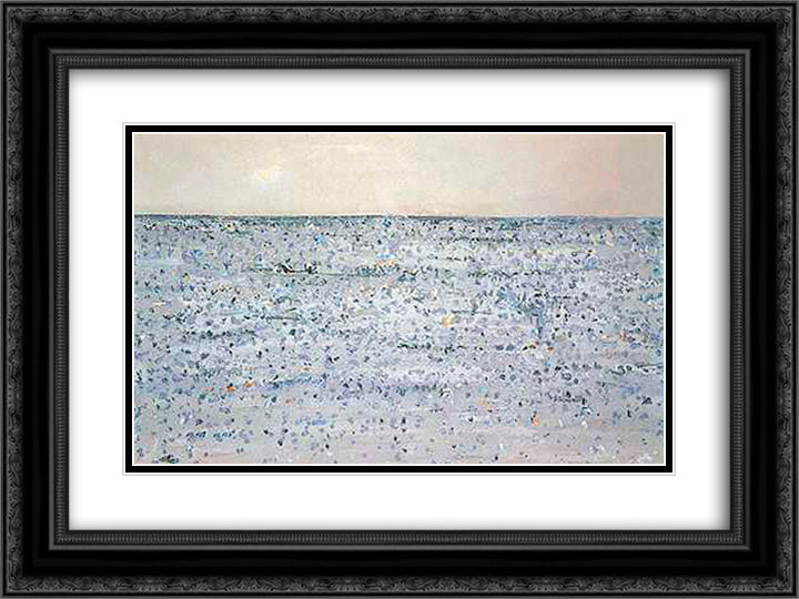 Seascape with Boat Mornington 24x18 Black Ornate Wood Framed Art Print Poster with Double Matting by Williams, Fred