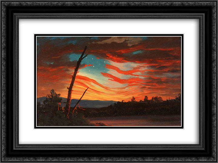 Our Banner in the Sky 24x18 Black Ornate Wood Framed Art Print Poster with Double Matting by Church, Frederic Edwin