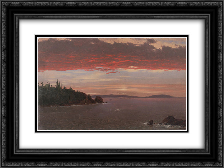 Schoodic Peninsula from Mount Desert at Sunrise 24x18 Black Ornate Wood Framed Art Print Poster with Double Matting by Church, Frederic Edwin