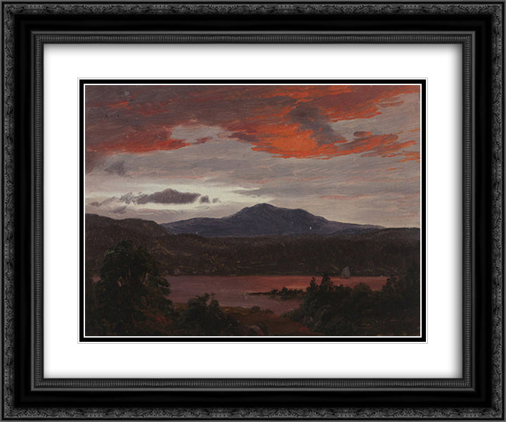 Turner Pond with Pomola Peak and Baxter Peak, Maine 24x20 Black Ornate Wood Framed Art Print Poster with Double Matting by Church, Frederic Edwin