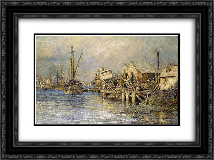 The old ship, Williamstown 24x18 Black Ornate Wood Framed Art Print Poster with Double Matting by McCubbin, Frederick